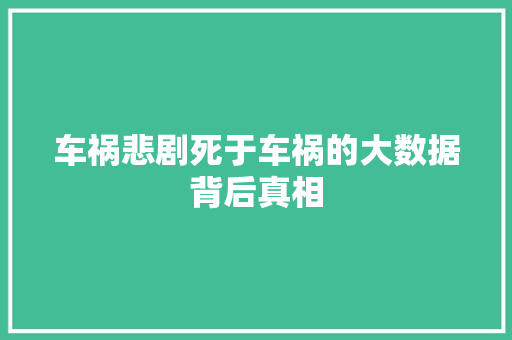 车祸悲剧死于车祸的大数据背后真相