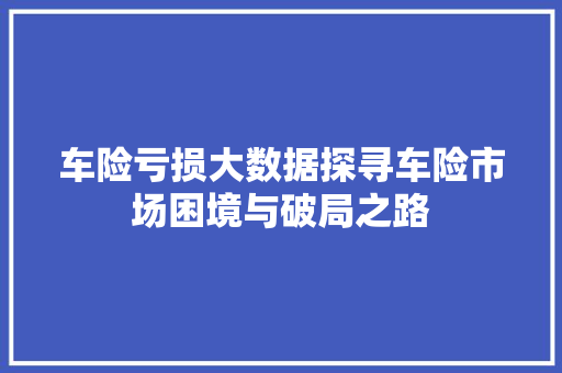 车险亏损大数据探寻车险市场困境与破局之路 车险亏损大数据探寻车险市场困境与破局之路