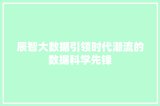 辰智大数据引领时代潮流的数据科学先锋 辰智大数据引领时代潮流的数据科学先锋