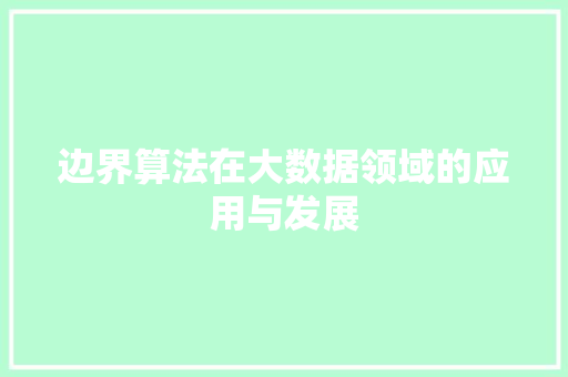 边界算法在大数据领域的应用与发展 边界算法在大数据领域的应用与发展