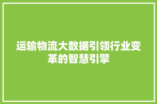 运输物流大数据引领行业变革的智慧引擎