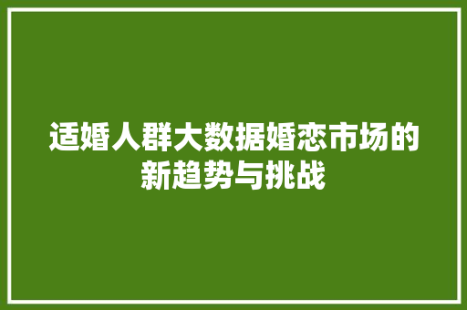 适婚人群大数据婚恋市场的新趋势与挑战 适婚人群大数据婚恋市场的新趋势与挑战