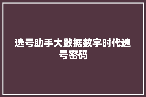 选号助手大数据数字时代选号密码