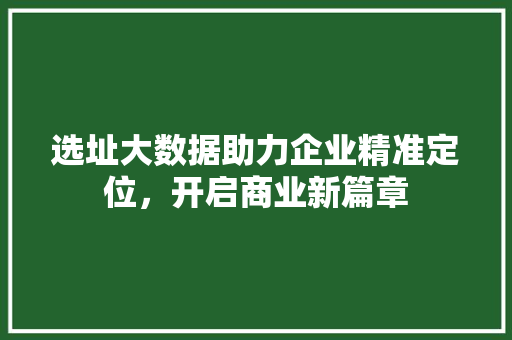 选址大数据助力企业精准定位,开启商业新篇章 选址大数据助力企业精准定位,开启商业新篇章