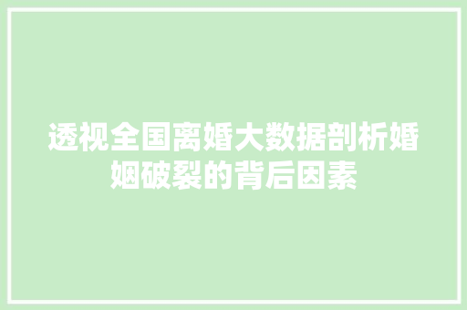 透视全国离婚大数据剖析婚姻破裂的背后因素
