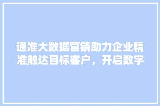 通准大数据营销助力企业精准触达目标客户，开启数字营销新篇章