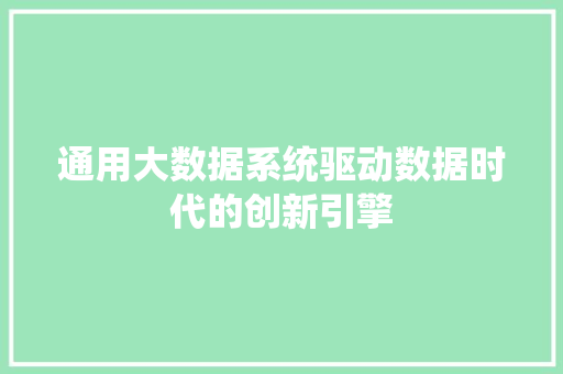 通用大数据系统驱动数据时代的创新引擎
