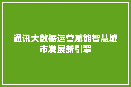 通讯大数据运营赋能智慧城市发展新引擎