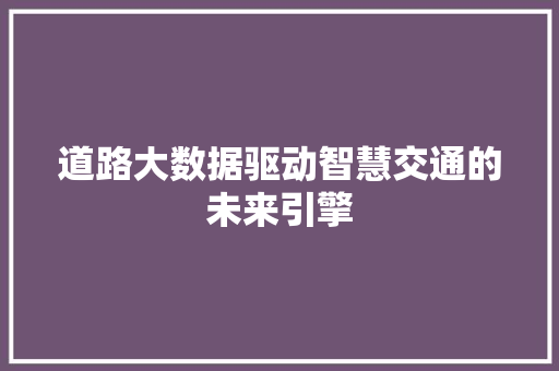 道路大数据驱动智慧交通的未来引擎