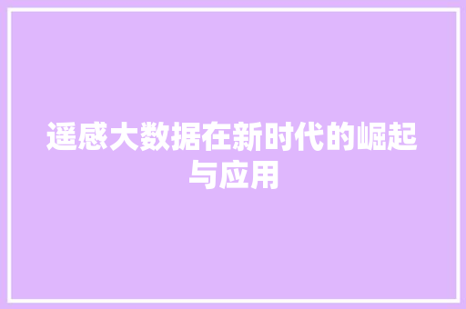 遥感大数据在新时代的崛起与应用