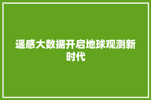 遥感大数据开启地球观测新时代