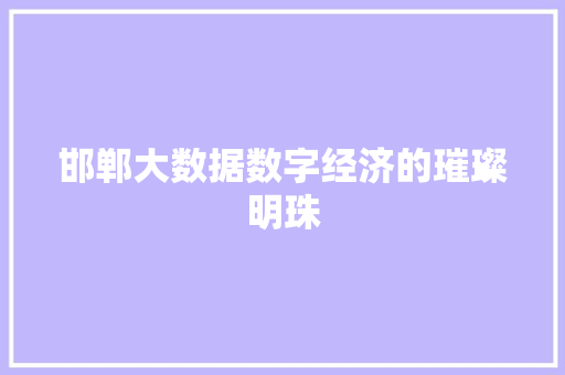 邯郸大数据数字经济的璀璨明珠 邯郸大数据数字经济的璀璨明珠