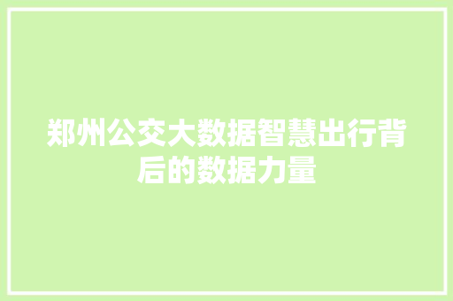 郑州公交大数据智慧出行背后的数据力量