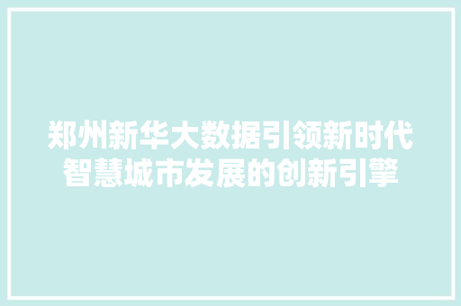 郑州新华大数据引领新时代智慧城市发展的创新引擎