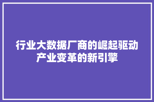 行业大数据厂商的崛起驱动产业变革的新引擎