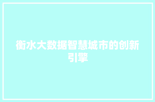 衡水大数据智慧城市的创新引擎