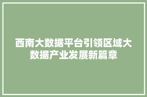 西南大数据平台引领区域大数据产业发展新篇章 西南大数据平台引领区域大数据产业发展新篇章