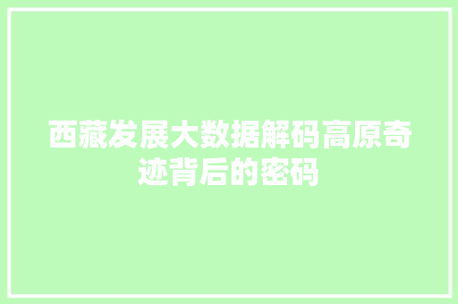 西藏发展大数据解码高原奇迹背后的密码
