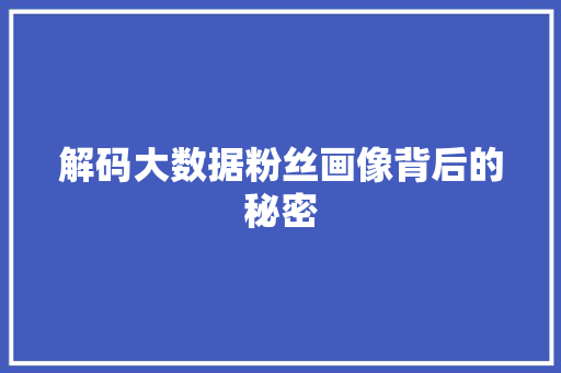 解码大数据粉丝画像背后的秘密 解码大数据粉丝画像背后的秘密