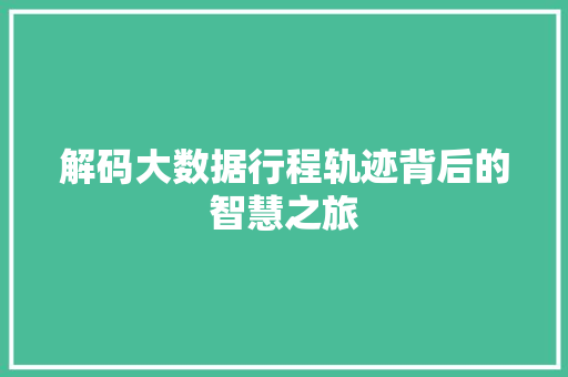 解码大数据行程轨迹背后的智慧之旅 解码大数据行程轨迹背后的智慧之旅