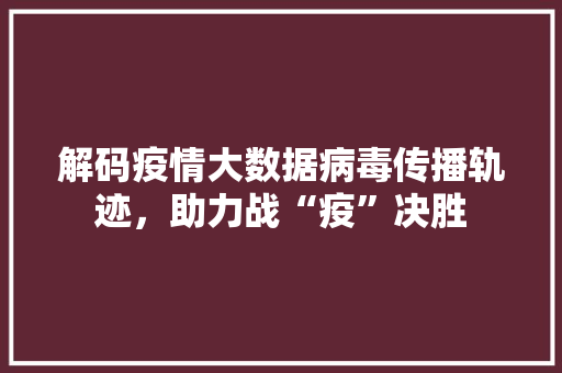 解码疫情大数据病毒传播轨迹，助力战“疫”决胜