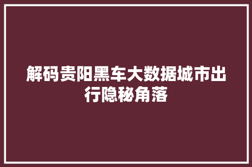 解码贵阳黑车大数据城市出行隐秘角落