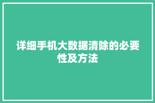详细手机大数据清除的必要性及方法