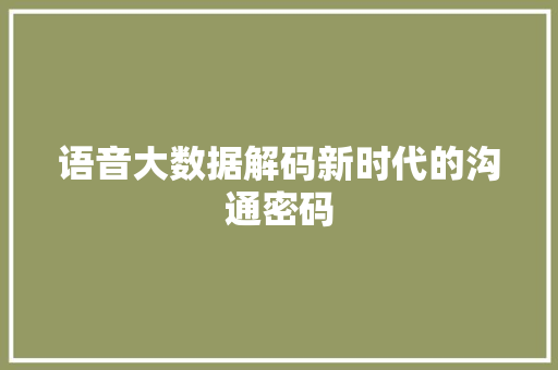 语音大数据解码新时代的沟通密码
