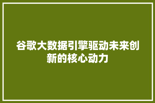 谷歌大数据引擎驱动未来创新的核心动力