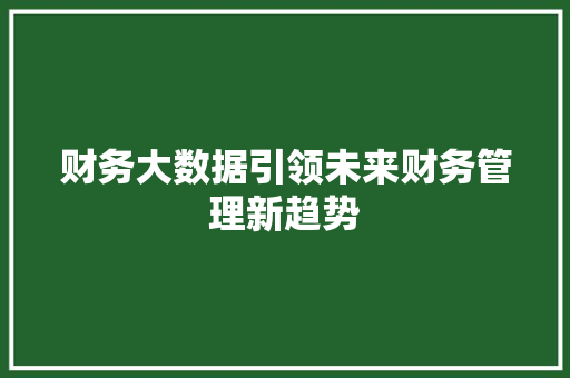 财务大数据引领未来财务管理新趋势