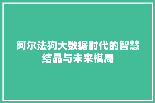 阿尔法狗大数据时代的智慧结晶与未来棋局