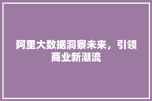 阿里大数据洞察未来，引领商业新潮流