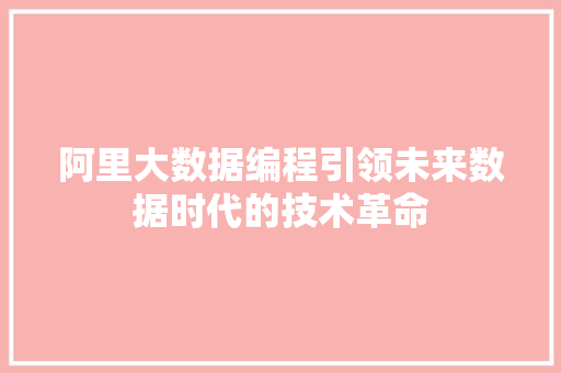 阿里大数据编程引领未来数据时代的技术革命