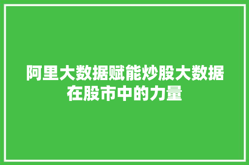 阿里大数据赋能炒股大数据在股市中的力量