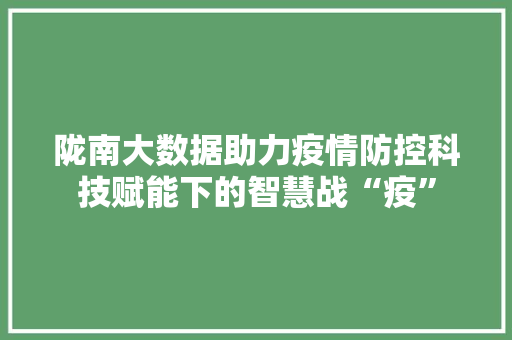 陇南大数据助力疫情防控科技赋能下的智慧战“疫”