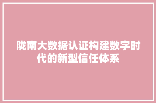陇南大数据认证构建数字时代的新型信任体系