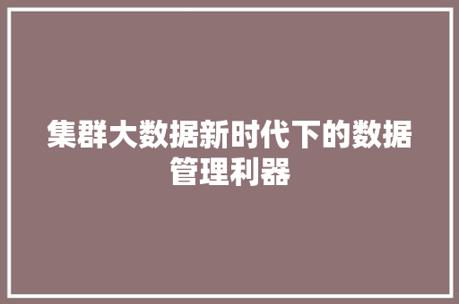 集群大数据新时代下的数据管理利器