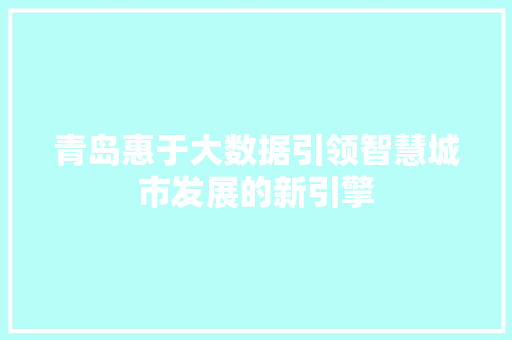 青岛惠于大数据引领智慧城市发展的新引擎
