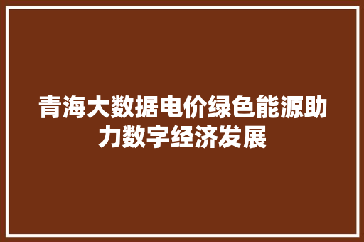 青海大数据电价绿色能源助力数字经济发展
