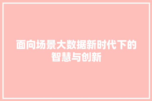 面向场景大数据新时代下的智慧与创新