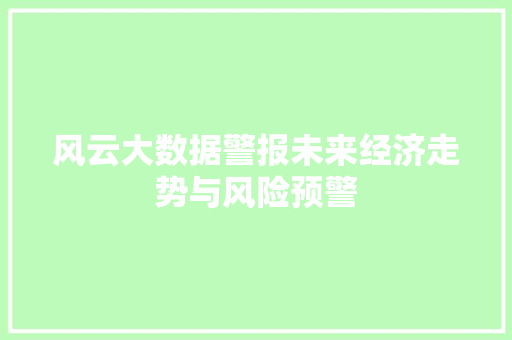 风云大数据警报未来经济走势与风险预警