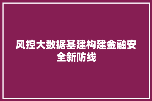 风控大数据基建构建金融安全新防线