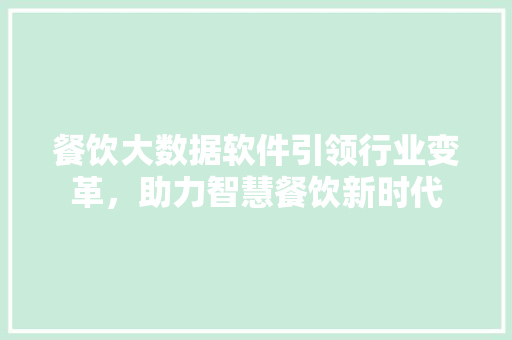 餐饮大数据软件引领行业变革，助力智慧餐饮新时代