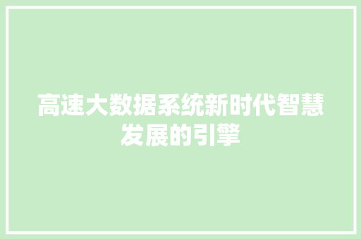 高速大数据系统新时代智慧发展的引擎