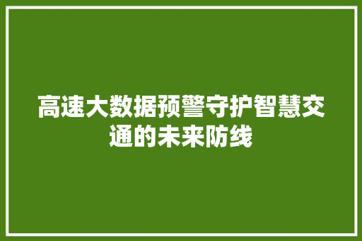 高速大数据预警守护智慧交通的未来防线