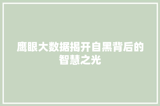 鹰眼大数据揭开自黑背后的智慧之光