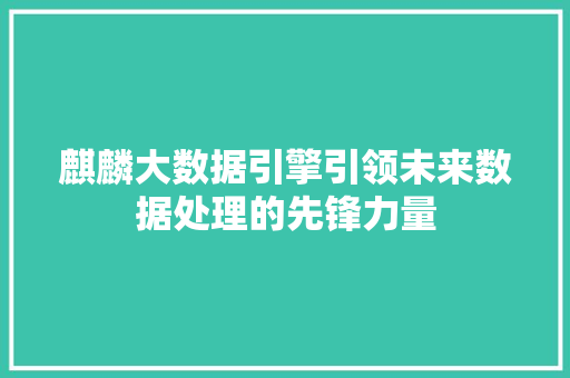 麒麟大数据引擎引领未来数据处理的先锋力量