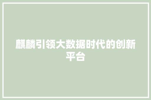 麒麟引领大数据时代的创新平台 麒麟引领大数据时代的创新平台