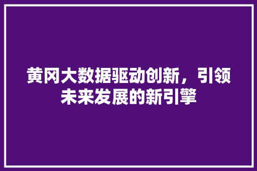 黄冈大数据驱动创新,引领未来发展的新引擎 黄冈大数据驱动创新,引领未来发展的新引擎