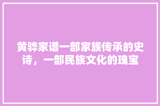 黄骅家谱一部家族传承的史诗，一部民族文化的瑰宝